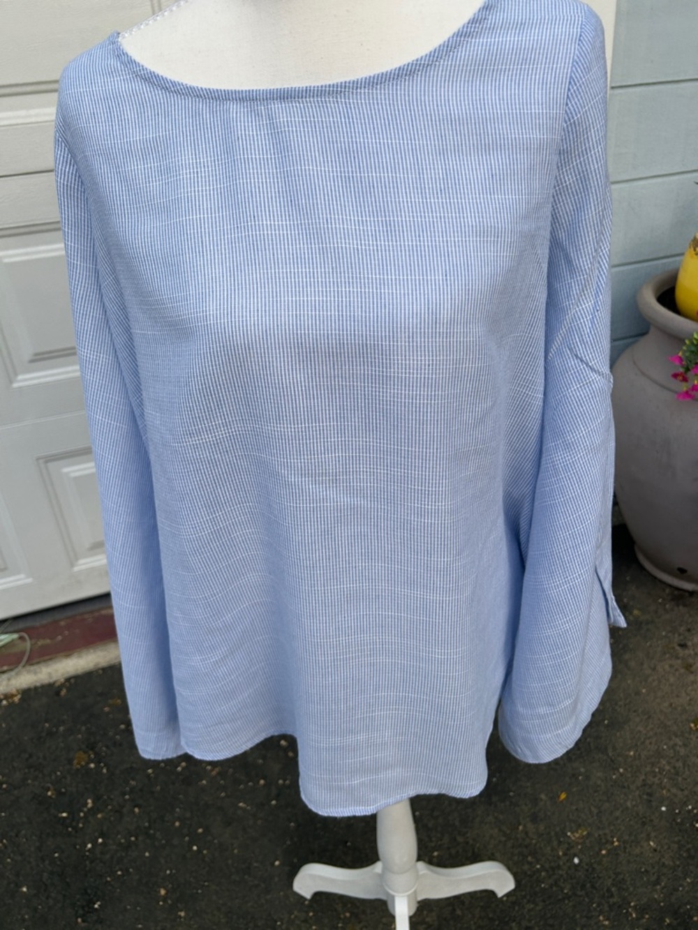 Hem & Thread Light Blue Striped Boatneck Long Sleeve Top